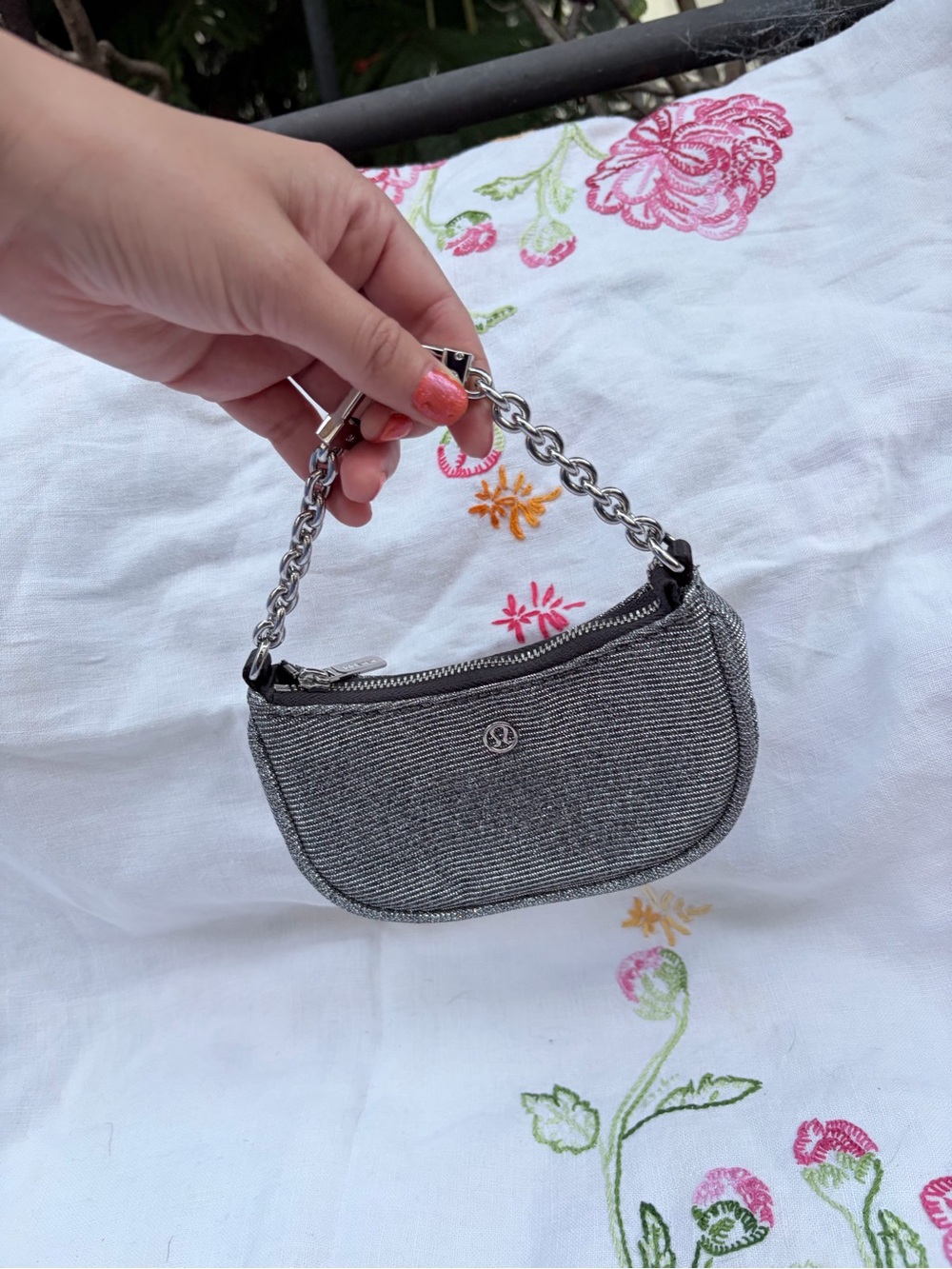 lululemon athletica Metallic Silver Mini Chain Wristlet
